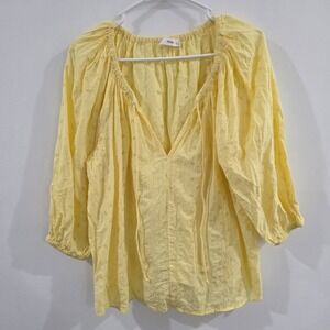 Mng Womens Top Size 4 Butter Yellow Embroidered Boho Peasant Flowy Summer